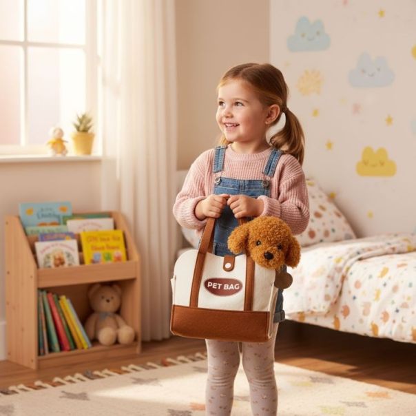 ECO TOYS Plišana igračka za decu, štene brown poodle, torba + četka za negu - EP2752021