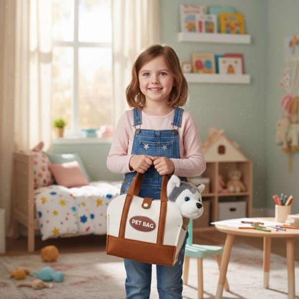 ECO TOYS Plišana igračka za decu, štene husky, torba + četka za negu - EP2749340