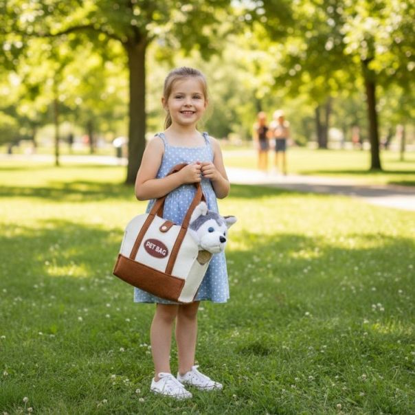 ECO TOYS Plišana igračka za decu, štene husky, torba + četka za negu - EP2749340