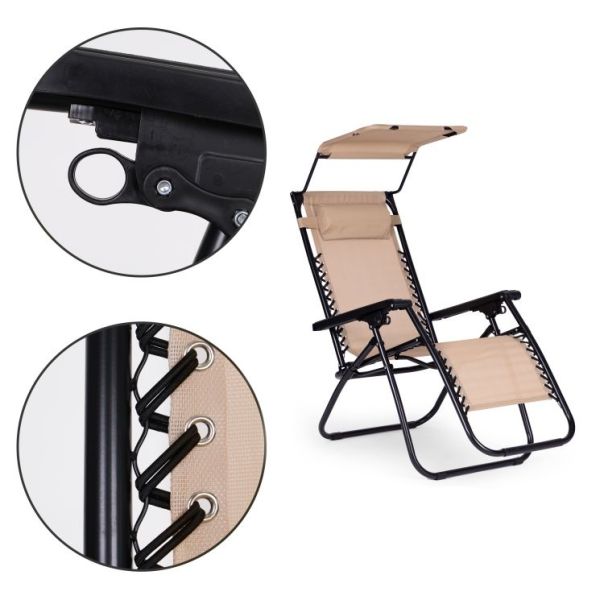 MODERNHOME Podesiva baštenska fotelja sa tendom, bež - ZRL009-R BEIGE