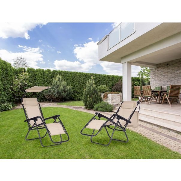 MODERNHOME Podesiva baštenska fotelja sa tendom, bež - ZRL009-R BEIGE
