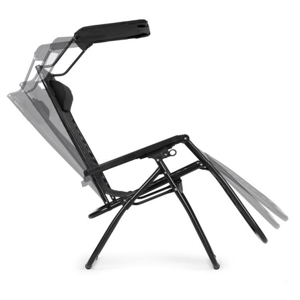 MODERNHOME Podesiva baštenska fotelja sa tendom, crna - ZRL009-R BLACK