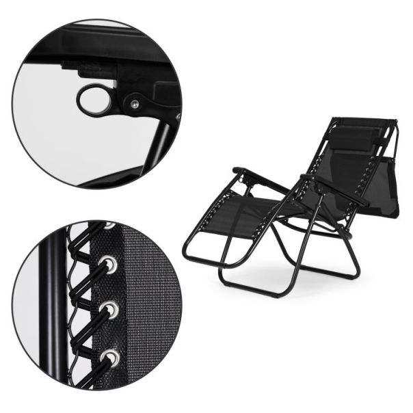 MODERNHOME Podesiva baštenska fotelja sa tendom, crna - ZRL009-R BLACK