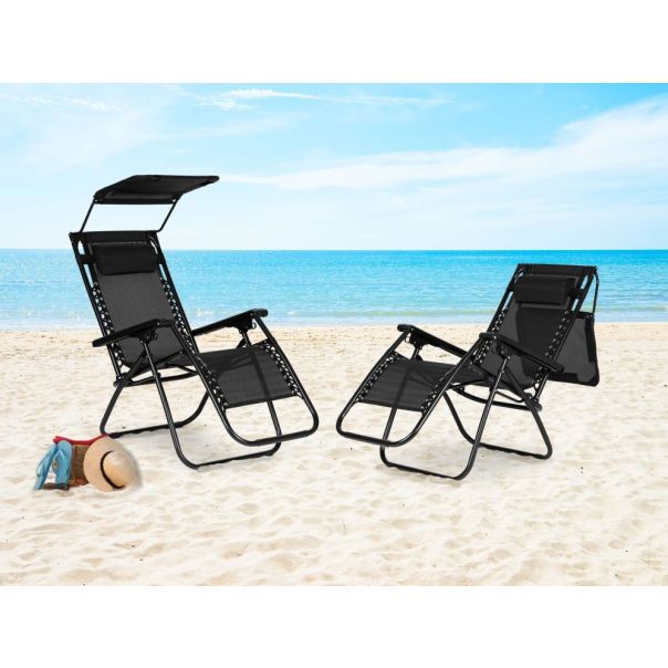 MODERNHOME Podesiva baštenska fotelja sa tendom, crna - ZRL009-R BLACK