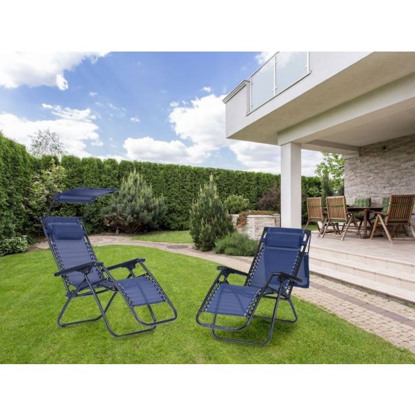 MODERNHOME Podesiva baštenska fotelja sa tendom, plava - ZRL009-R DB