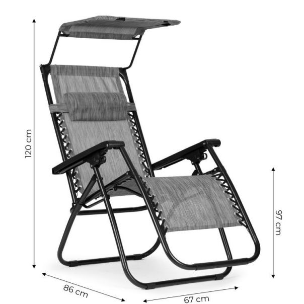 MODERNHOME Podesiva baštenska fotelja sa tendom, siva - ZRL009-R G