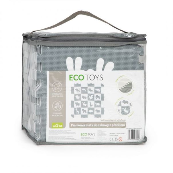 ECO TOYS Podne puzzle sa ogradom 151x151cm Grey&White animals, 36 delova - ECOEVA001