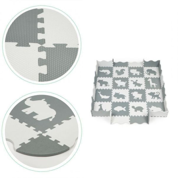 ECO TOYS Podne puzzle sa ogradom 151x151cm Grey&White animals, 36 delova - ECOEVA001