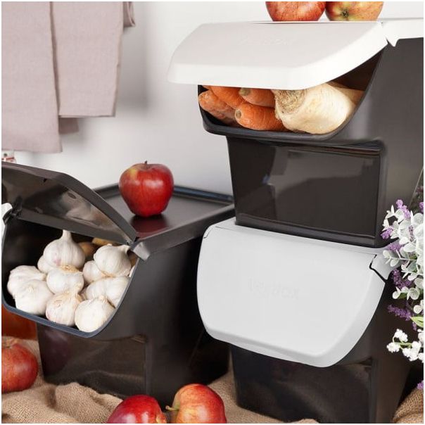 VILDE Kutija za odlaganje voća i  povrća sa poklopcem 13L, crna/siva - KUH000041A00000