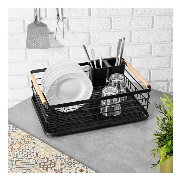 VILDE Metalni oceđivač za sudove sa drvenim drškama 43x32x14.5cm, crna - pdj000800A00000