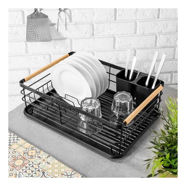 VILDE Metalni oceđivač za sudove sa drvenim drškama 43x32x14.5cm, crna - pdj000800A00000