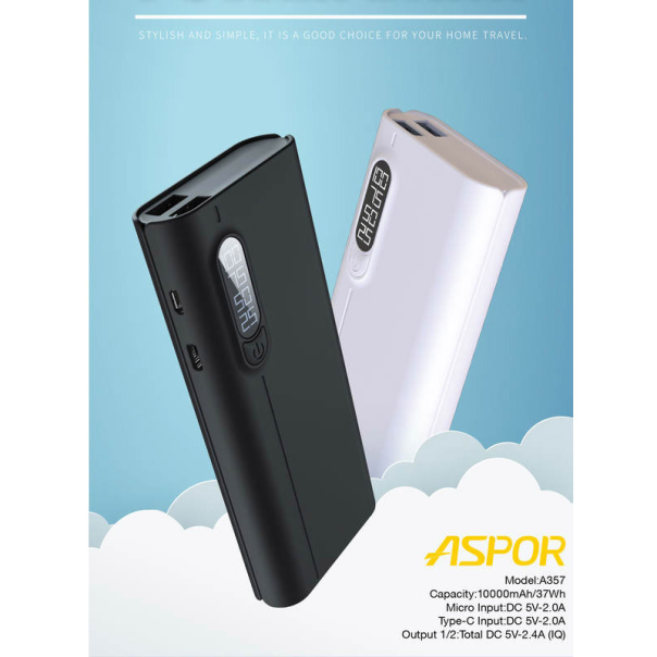 Power Bank Aspor A357 10000 mAh bela - 603952