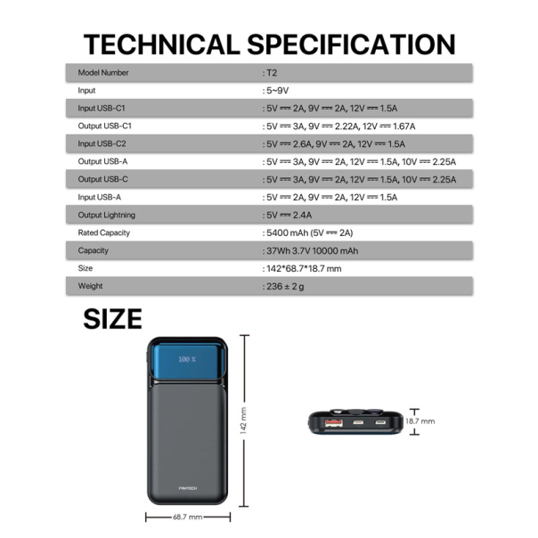 Power bank Fantech T2 10000mAh QC,PD,22.5W beli - G220837
