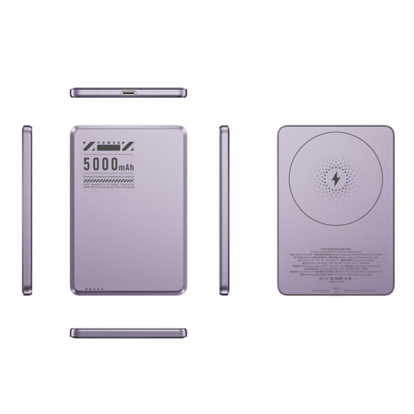 Power Bank Mag Charger 5000mAh PD20W+15W ljubicasti - 615046