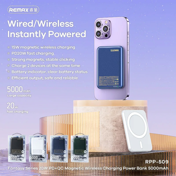 REMAX Power bank Magsafe RPP-509 Fantasy Series PD 20W + Wireless 15W Fast Charging 5000mAh beli - 213404