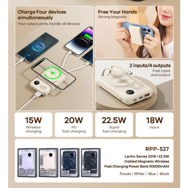 REMAX Power bank Magsafe Lecho Series RPP-527 PD 20W + QC 22.5W Fast Charging 10000mAh beli - 215569