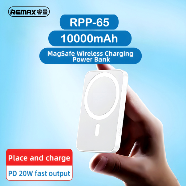 REMAX Power bank Magsafe Usion Series RPP-65 PD 20W + QC 15W Fast Charging 10000mAh, ljubičasta - 215572