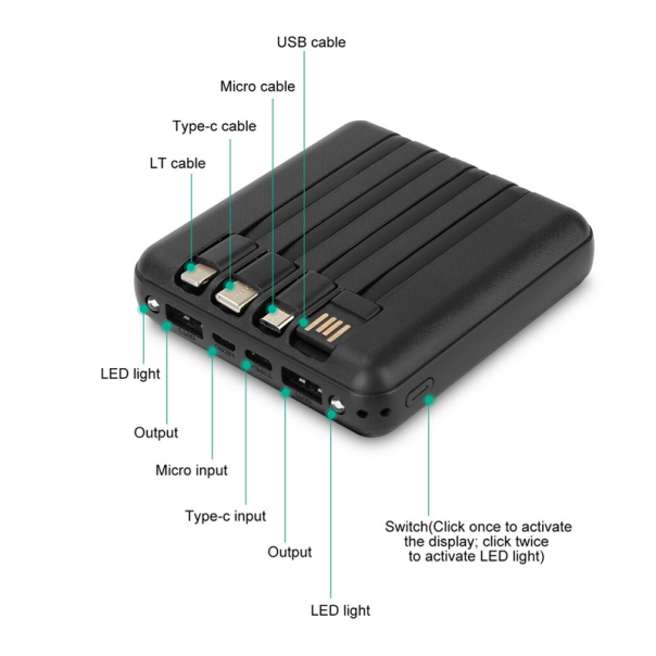 Power Bank Mirror LED Digital Display 10.000 mAh DC 5V/ 2.1A crni - 057929