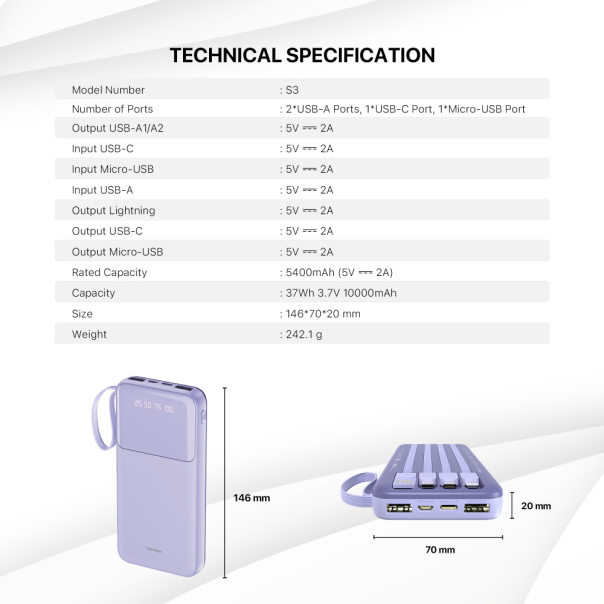 Power bank Prenosiva baterija Fantech S3 10000mAh, 10W  plavi - 220832