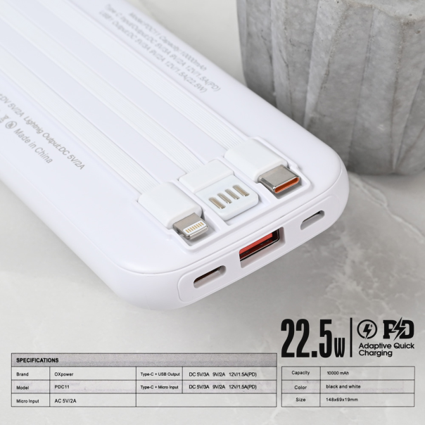 Power bank prenosiva baterija Oxpower PDC11 10000mAh bela - 221104
