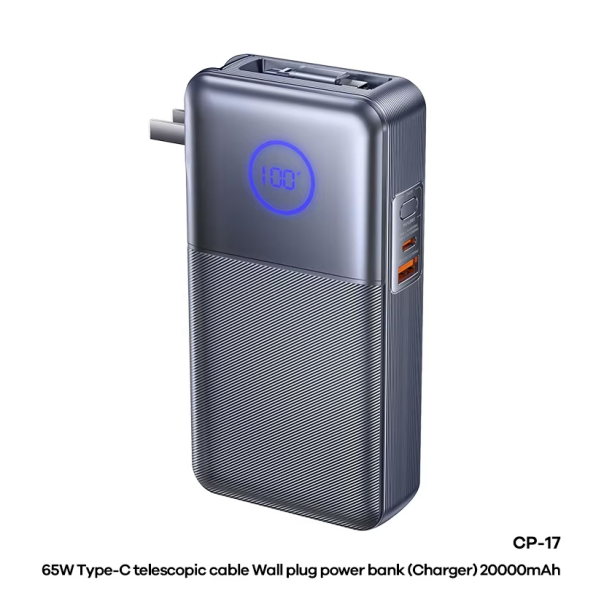 Power bank prenosiva baterija REMAX CP-17 65W sa teleskopskim kablom Type-C 20000mAh sivi - 223127