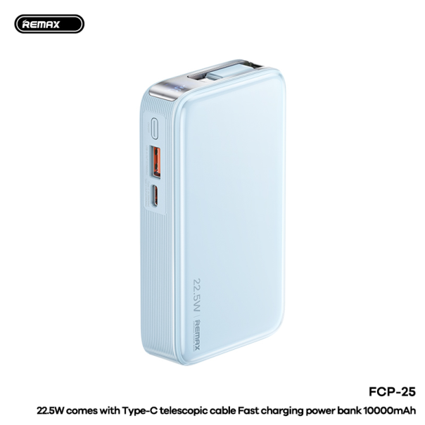 REMAX Power bank prenosiva baterija FCP-25 Fast Charging 22.5W (teleskopski kabl) Type-C 10000mAh plavi - 222622
