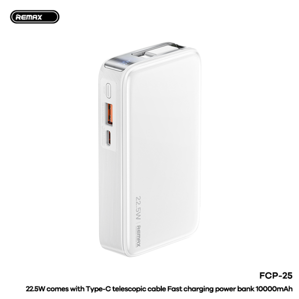 Power bank prenosiva baterija REMAX FCP-25 Fast Charging 22.5W(teleskopski kabl) Type-C 10000mAh beli - 222623