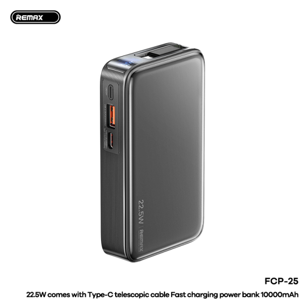 Power bank prenosiva baterija REMAX FCP-25 Fast Charging 22.5W(teleskopski kabl) Type-C 10000mAh crni - 222621