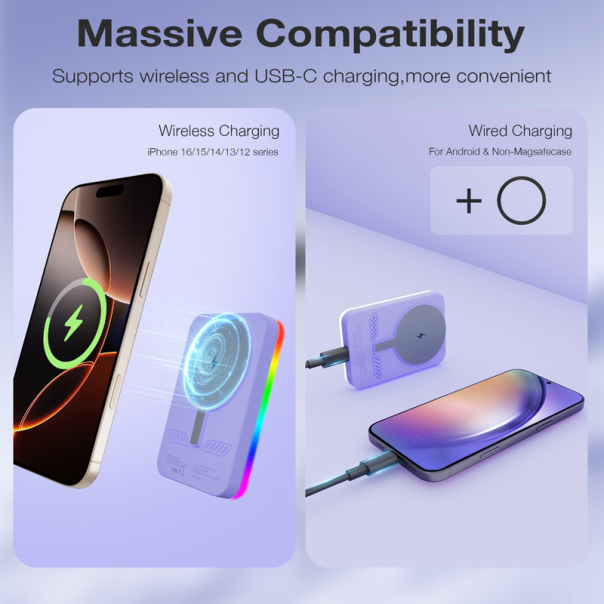 Power Bank Rainbow 5000 mAh bezicno punjenje sa RGB ogledalom - 616974