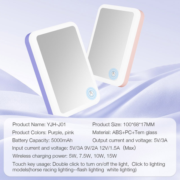 Power Bank Rainbow 5000 mAh bezicno punjenje sa RGB ogledalom - 616974