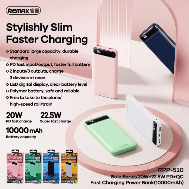 Power bank prenosiva baterija REMAX Bole Series RPP-520 PD20W+QC22.5W Fast Charging 10000mAh plavi - 217154