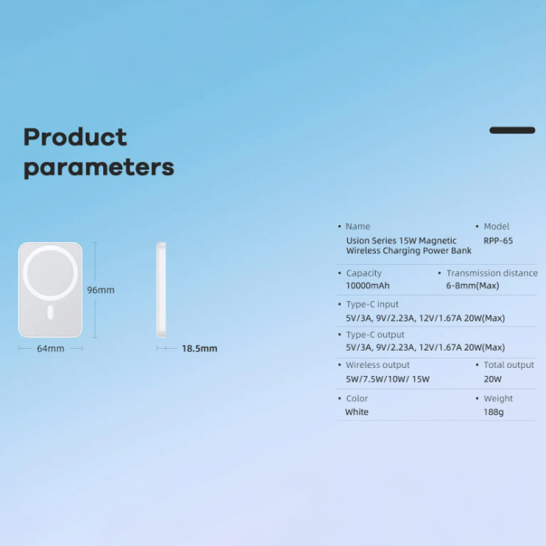 Power bank REMAX Magnetic RPP-65 PD 20W+QC 15W Fast Charging 10000 mAh ljubicasti - 618021