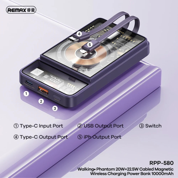 Power bank prenosiva baterija REMAX Phantom Series RPP-580 PD 20W+QC 22.5W 10000mAh plavi - 217169