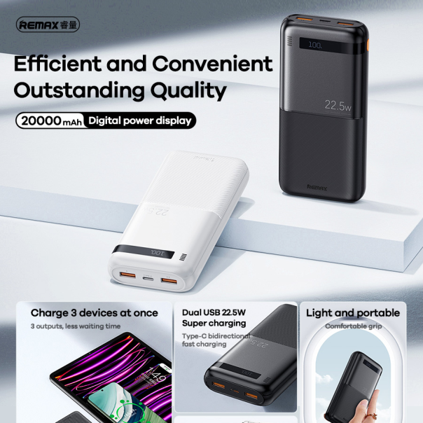 Power bank prenosiva baterija REMAX Piloteer Series RPP-72 20W+22.5W Fast Charging 20000mAh beli - 217157
