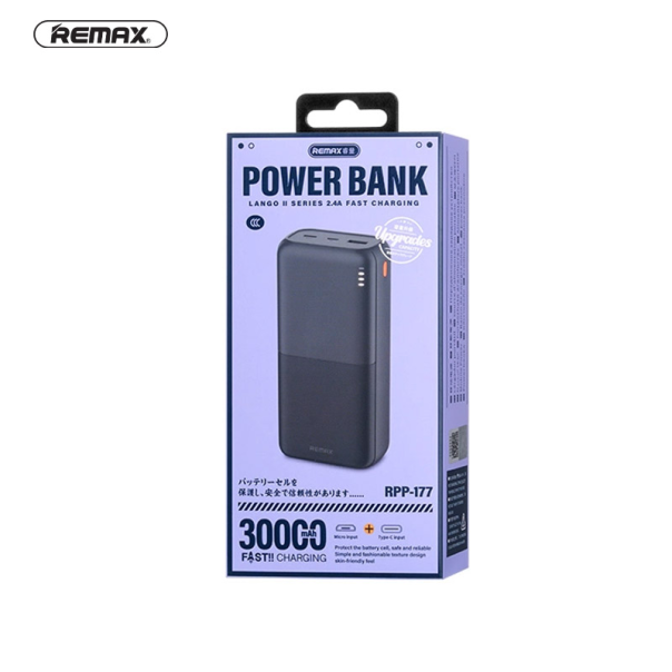 Power bank prenosiva baterija REMAX RPP-177 Lango II Series 2.4A Fast Charging 30000mAh crni - 217300