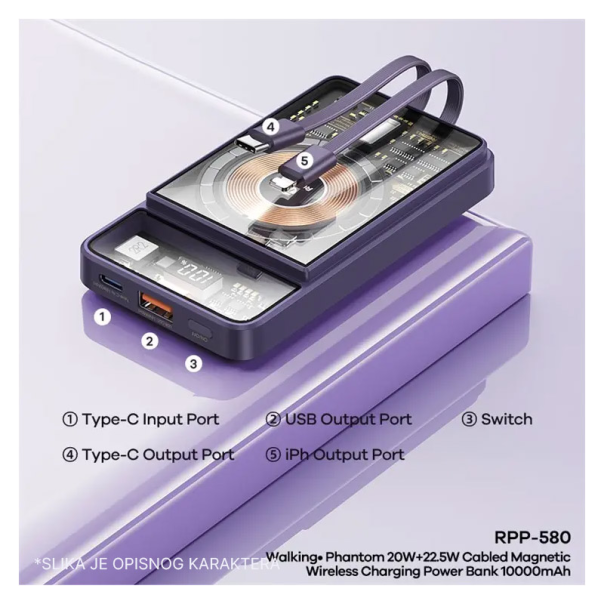Power Bank Remax Walking-Phantom RPP-580 Mag Charger 20W+22.5W PD+QC 10000 mAh plava - 617509