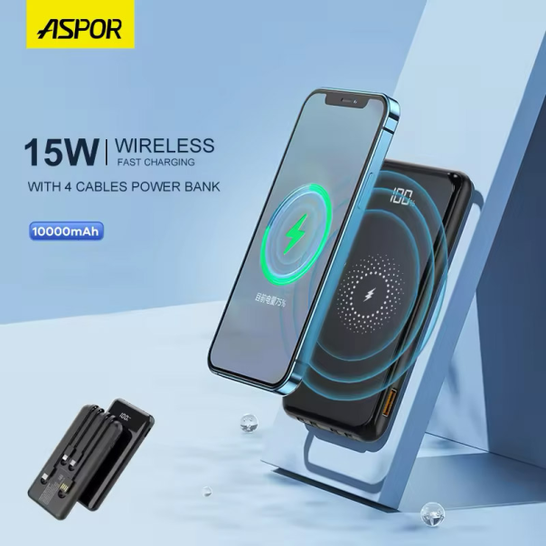 Power Bank wireless + 3u1 Aspor A305 PD 10000 mAh crna - 610474