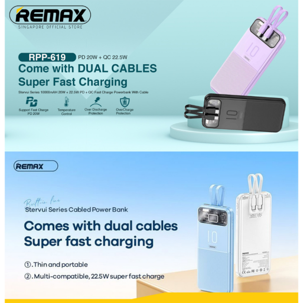 Power bank prenosiva baterija REMAX Stervui Series RPP-619 PD 20W+ QC 22.5W 10000mAh ljubicasti - 217164
