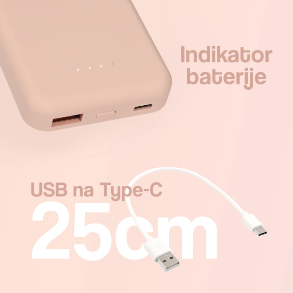 Power bank prenosiva baterija Magsafe PD 5000 mAh roze - 214335