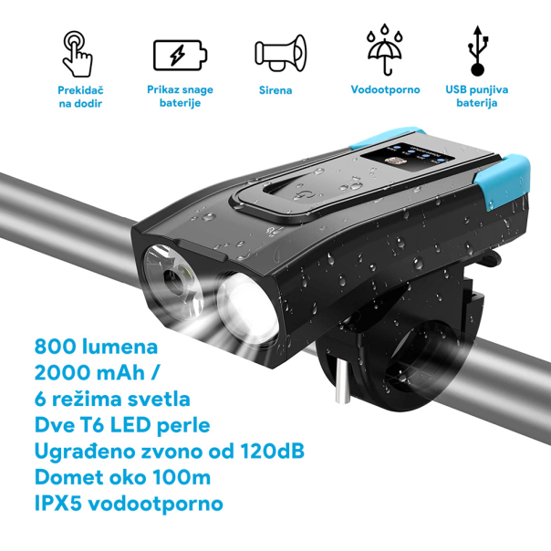Prednje svetlo + zvono za električni trotinet - 211820