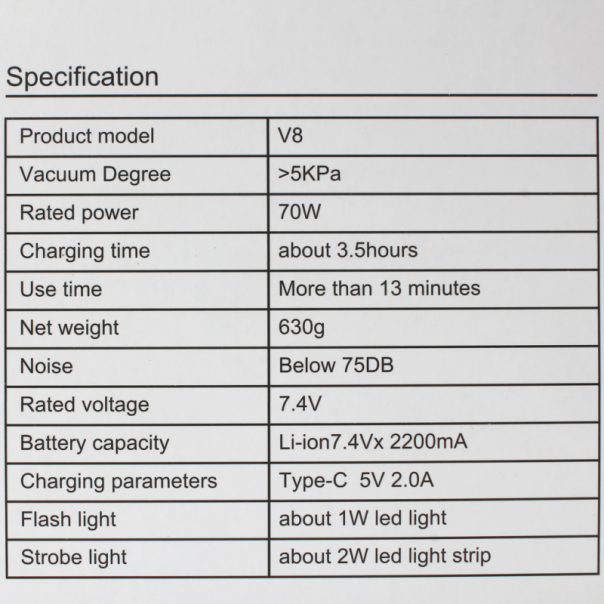 Prenosni usisivac sa dodatnim svetlima V8 - 90997