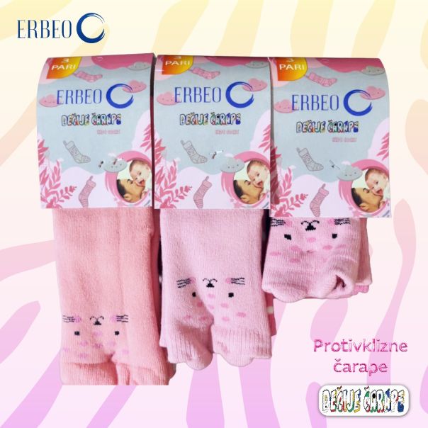 ERBEO Čarapice Za Devojčice i Bebe – roze i siva boje, set 3 komada - EP3022974