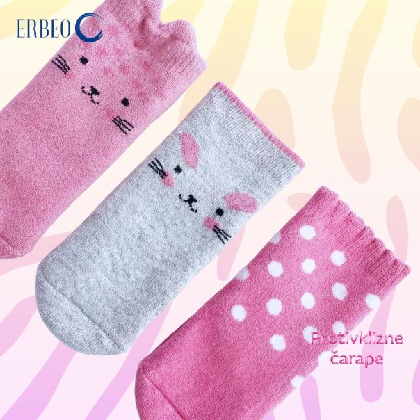 ERBEO Čarapice Za Devojčice i Bebe – roze i siva boje, set 3 komada - EP3022974
