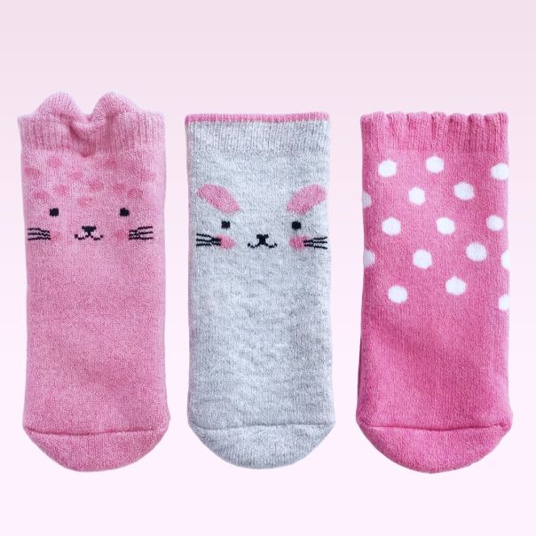 ERBEO Čarapice Za Devojčice i Bebe – roze i siva boje, set 3 komada - EP3022974