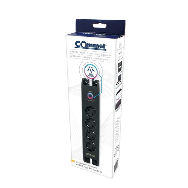 COMMEL Produžni kabl sa 4 utičnice i 2xUSB  HO5VV-F 3G1.5, crna - C380-109
