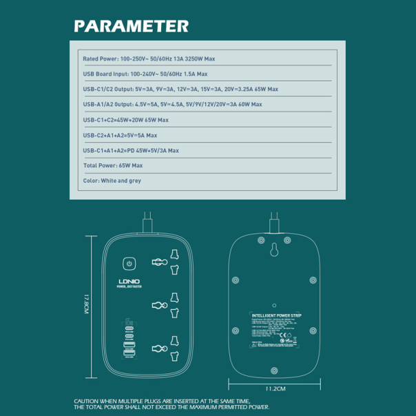 Produzni kabl LDNIO SC3416 EU 3 uticnice + 2xUSB QC 2xPD GaN 2m - 209770