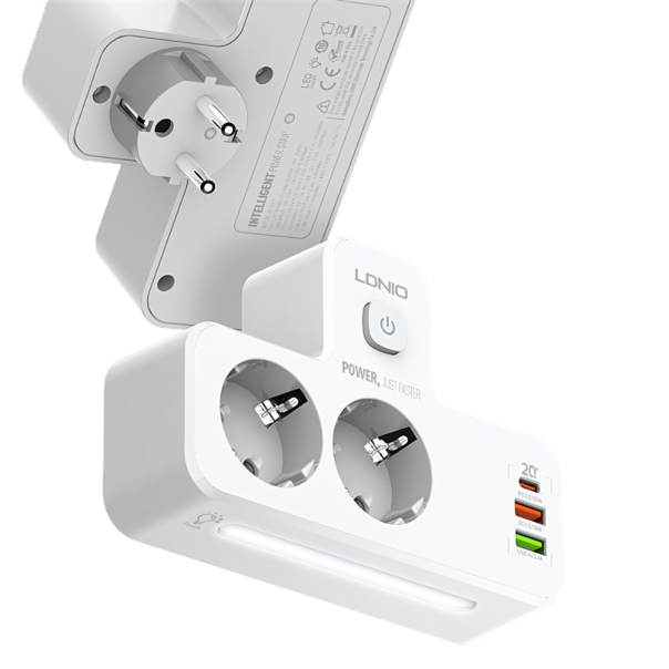 Produzni kabl LDNIO SE2337 2500W (lopov) EU 2 uticnice + 2xUSB QC3.0 18W, PD 20W beli - 219675