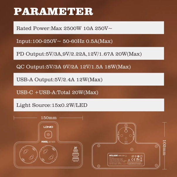 Produzni kabl LDNIO SE2337 2500W (lopov) EU 2 uticnice + 2xUSB QC3.0 18W, PD 20W beli - 219675