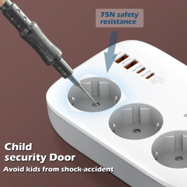 Produzni kabl LDNIO SE3436 3250W EU 3 uticnice + 2xUSB QC 60W, 2xPD 65W, PPS, GaN 2m beli - 219676