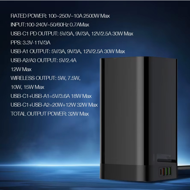 Produzni kabl LDNIO SEW4485 2500W EU 4 uticnice + 3xUSB QC PD 30W, Wireless 15W, PPS, Tajmer 2m crni - 219677